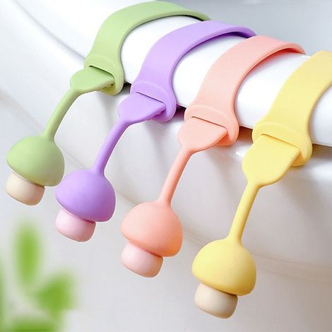 Lève-couvercle de toilette 4 pièces, dessin animé domestique, couvercle de toilette créatif, poignée anti-saleté, lève-couvercle de salle de bain (1/5)