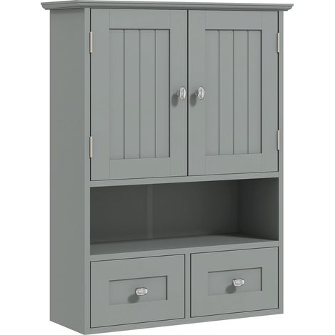 Armadietto da parete per bagno 50,8 x 17,8 x 66 cm salva-spazio chiusura magnetica cassetti moderno ed elegante in MDF grigio 210002663