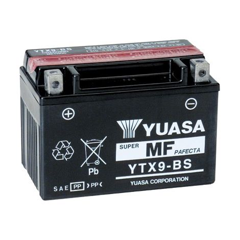 Yuasa – Batterie moto 12V 9Ah plomb-calcium – 100% étanche – Haute puissance de démarrage – Compatible avec plusieurs modèles - YTX9-BS