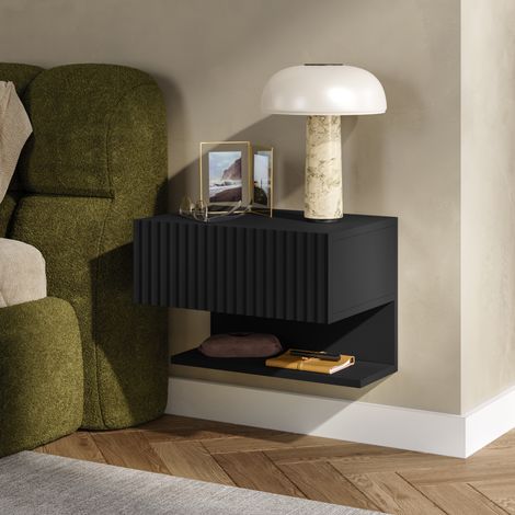 Schwebender Nachttisch Nand mit Schublade und Ablage 42x30x30 cm Schwarz [en.casa] (1/5)