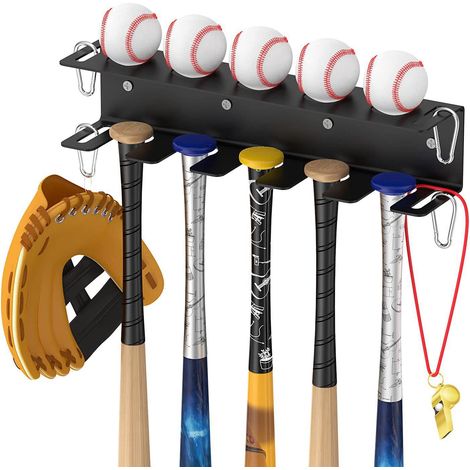 Support mural pour batte de baseball, porte-batte horizontale en acier, organiseur de stockage, étagère de rangement pour batte, présentoir de collection, support mural seul sans accessoires (1/5)