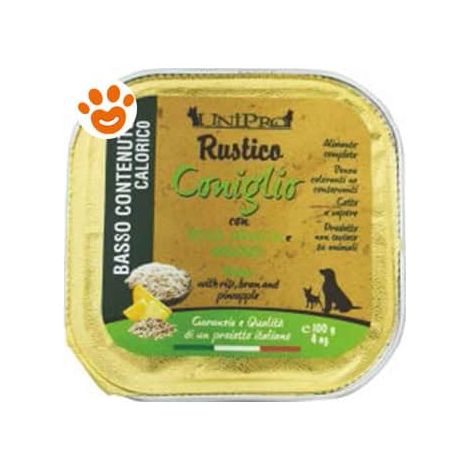 Unipro Dog Rustico Coniglio Riso, Crusca e Ananas - Vaschetta 100 Gr -
