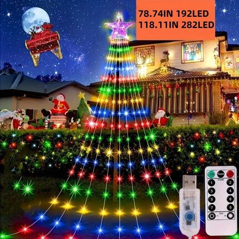 Guirlande lumineuse LED cascade pour sapin de Noël - 2 m, 192 mm - Alimentation USB - Multicolore - Décorations de fêtes (1/2)