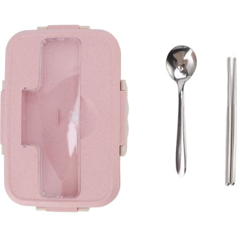 Boîte à bento isotherme avec cuillère et baguettes pour adultes, enfants et étudiants (Vaisselle à lunch rose nordique) (1/5)