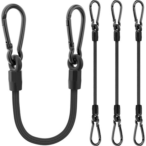 Lot de 4 tendeurs en caoutchouc avec mousqueton, 30 cm, courts, tendeurs de bagages, en latex noir, solides et élastiques, pour voile d'ombrage, bâche, vélo, charge (1/5)