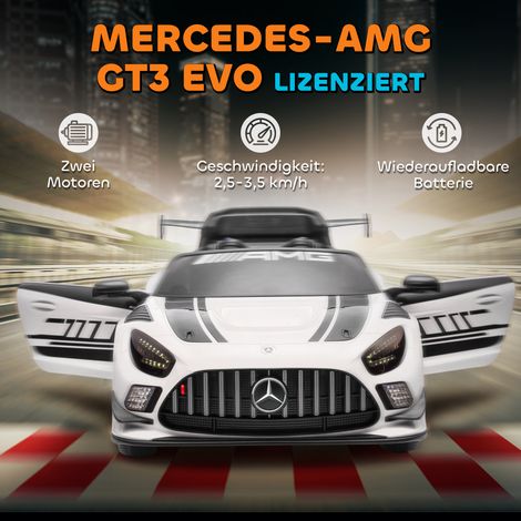 Voiture électrique enfant Mercedes, 12V batterie, LED lumineuses, klaxon, fonction musicale, 3-8 ans, Blanc (1/5)