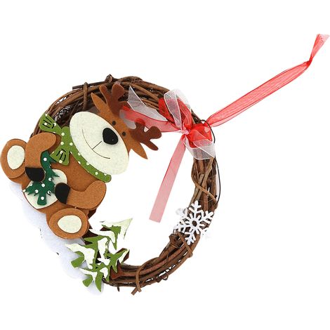 Guirlande de Noël pour décoration de porte, couronne en branchage de sapin, ornement mural avec cerf, décoration festive d’entrée. (1/5)