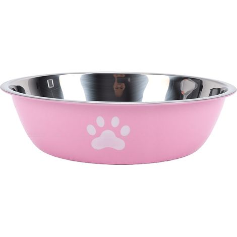 Gamelle pour chien en acier inoxydable avec fond en caoutchouc antidérapant, facile à nettoyer, distributeur d'eau et de nourriture pour animaux de compagnie, 14x14x4cm, rose (1/5)