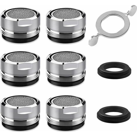 Mousseur Robinet M24, 6 Pièces Aerateur Robinet Economie Eau Avec Filtre en Acier Inoxydable et ABS, comprendre 6 joints et 1 clé à Mousseur chromée pour Robinet Lavabo de Salle de Bain et (1/5)