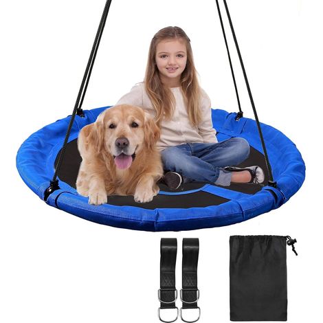Balançoire nid d'oiseau, diamètre : 110 cm, en textilène, résistante aux intempéries, charge maximale : 227 kg, réglable en hauteur, pour jardin, aire de jeux, bleue (1/5)