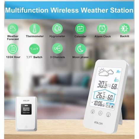 Drahtlose Wetterstation mit Außensensor, Innen-/Außenthermometer/Hygrometer, Farb-LCD-Display, Kalender, Wettervorhersage, umschaltbarer Anzeige in °C/°F und Speicher für Maximal- und Minimalwerte (1/4)