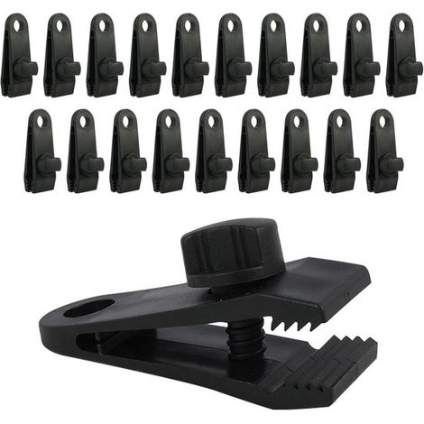 Clips para lonas - Abrazaderas para lonas - Sujeción para exteriores - Cierre con pinza de cocodrilo - 20 unidades - Negro (1/5)