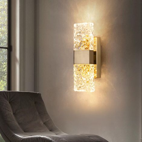 Applique murale LED Dorée en Cristal, Lumière Tricolore LED 5W, Style Moderne et Luxueux, Ampoule incluse (non remplaçable), Applique Murale Intérieure pour Chevet, Salon et Couloir (1/5)