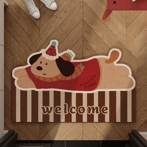 Cercle à broder en soie Latte Dog 5080cm Tapis d'entrée, paillasson, grattoir à boue, tapis à boucles, motif dessin animé, découpable, tapis antidérapant (1/5)