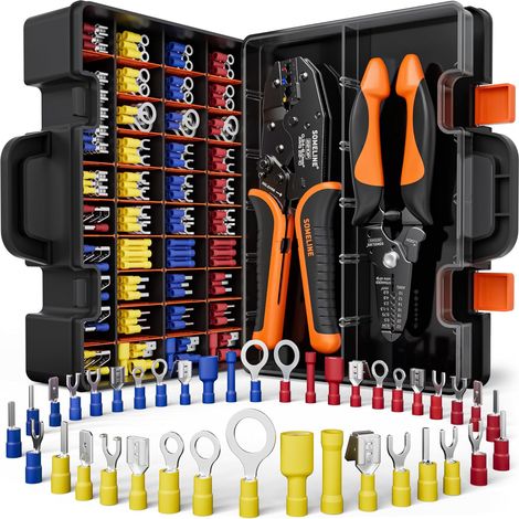 Pince à Sertir, Pince à Sertir Cosse Electrique 0,34-6 mm² avec 39 Tailles de Cosses Electriques à Sertir,avec Pince à Dénuder, Cosse à Sertir, Cosses de Câble Isolées, Pince Sertir Cosse (1/5)