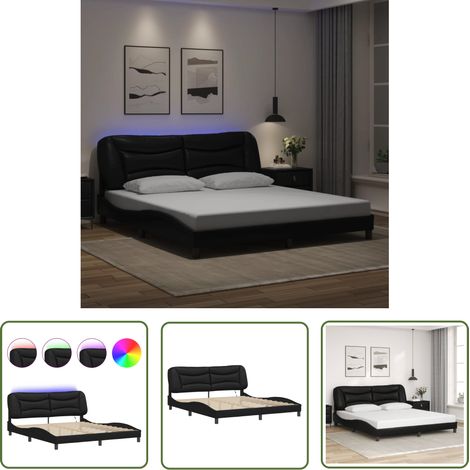 The Living Store Cadre de lit avec LED sans matelas noir 180x200 cm - Lit Plateforme - Lit Design - Lit Moderne - Cadre Lit - Tête De Lit Rembourrée (1/5)