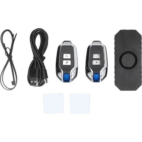 Kabelloser Fahrradalarm mit Vibrations- und Bewegungssensor, wasserdichter Motorradalarm, Fernbedienung, Alarm für E-Bikes, Schwarz, 2 Fernbedienungen (1/5)