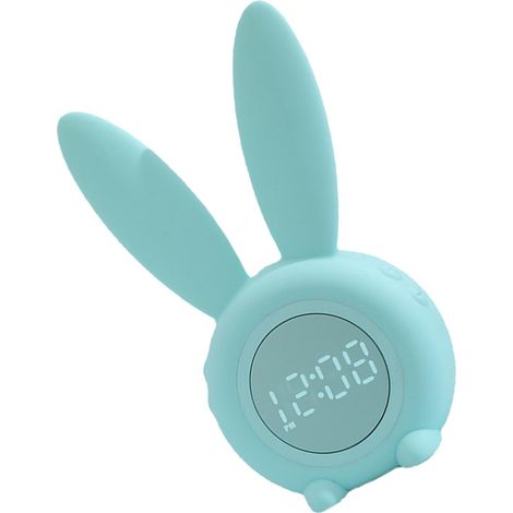 Niedlicher elektronischer Wecker in Hasenform, kreativer digitaler LED-Wecker für Kinder mit Licht, Cartoon-Design für den Schreibtisch von Schülern, grün. (1/5)