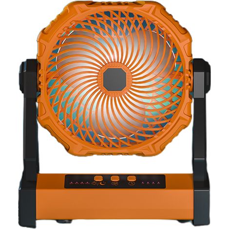 Ventilateur de camping avec lanterne LED, batterie rechargeable 10000 mAh, crochet pour lampe, rotation à 270°, 3 vitesses