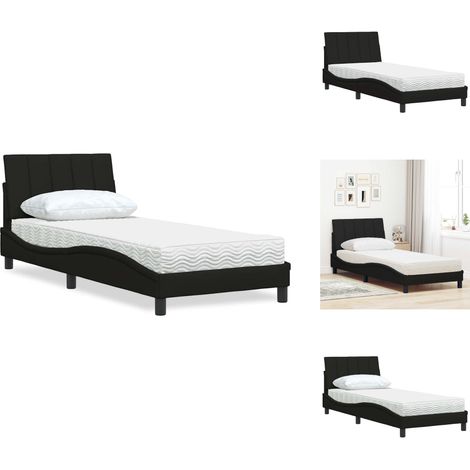 Lit avec matelas noir 80x200 cm tissu - Lit - Lits - Meuble De Chambre À Coucher - Sommier (1/5)