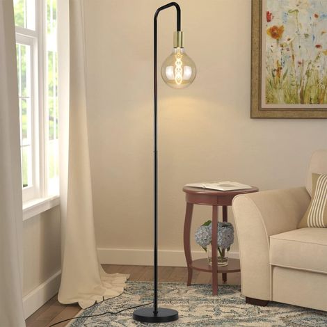 GBLY Lámpara de pie para sala de estar, estilo vintage negro y dorado con interruptor de pie, lámpara de pie industrial de metal para dormitorio y oficina (sin bombillas)