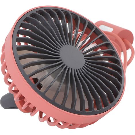 Ventilateur de voiture avec lumière LED, grille d'aération, pince, 3 vitesses, ventilation puissante, chargement USB, pour voiture, table, bureau à domicile, rouge (1/5)