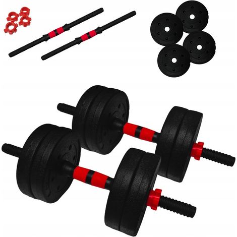 Mancuernas ajustables (juego de 2 x 5 kg), barra de 10 kg, discos de pesas para barra.