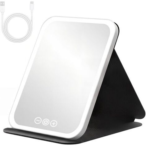 LAN Miroir de maquillage lumineux, rechargeable par USB, avec écran tactile, pliable et portable, idéal pour les voyages et pour une utilisation dans la chambre à coucher. (1/5)