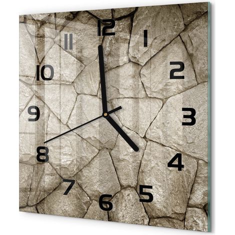 Horloge Murale Carrée Objet Décoratif en Verre Silencieuse pour Salon Mur de pierre 30x30 cm