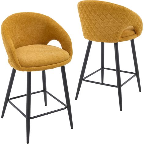 Wahson Set di 2 Sgabelli da Bar in Tessuto, Sgabelli Alti Imbottiti Sedie da Bar con Gambe in Metallo per Cucina Penisola, Giallo