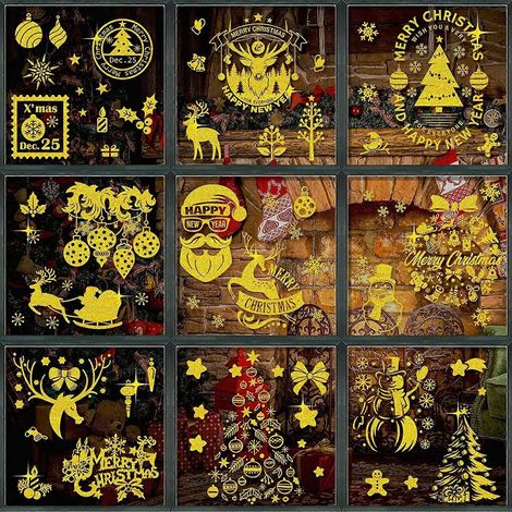 Goldene Weihnachtsfensterdekorationen – PVC-Schneeflockenaufkleber für Türen und Fenster (1/5)