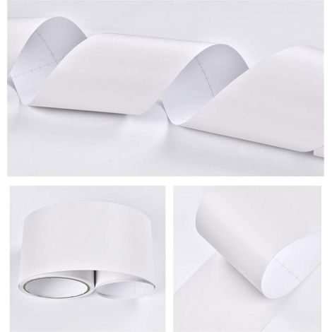 Frises Papier Peint Blanc brossé 5 X 500cm Moulure Murale Autocollant Murals Adhesif Murale Plinthe Adhesive PVC (1/5)