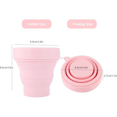 Gobelet pliable portable en silicone, 230 ml, rose, idéal pour les voyages, le camping et les pique-niques. (1/5)