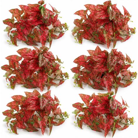 Pack of 6 x 30cm Artificial Trailing Red Caladium (1/5)