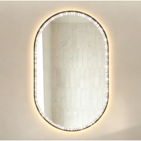 Specchio LED ovale 50x80 cm in vetro e alluminio nero antiappannamento - MEUBLIV (1/5)