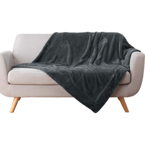 Plaid a poils doux 125 x 150 cm Caresses anthracite (1/3)