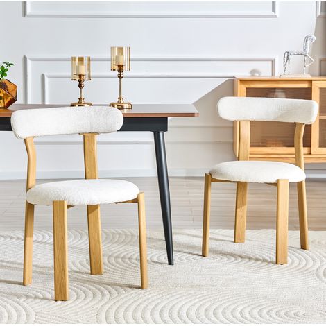 Sedia da pranzo, alta 79 cm, con schienale ergonomico, tessuto bouclé bianco e struttura in legno (1/5)