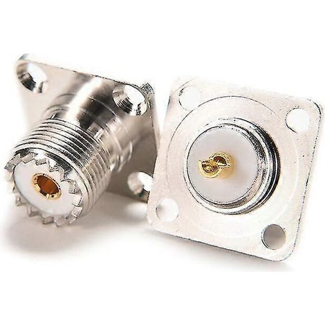 Connecteur SO239 UHF femelle, prise jack 4 trous, bride 25 mm, montage sur panneau à souder (argenté, 2 pièces). (1/4)