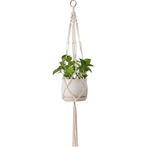 Suspension pour plantes en macramé, corde de coton, 104 cm avec anneau métallique, style rustique (1/5)