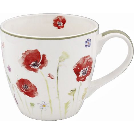 Tazza in porcellana con campo di papaveri e fiori, ideale come regalo per caffè e tè.
