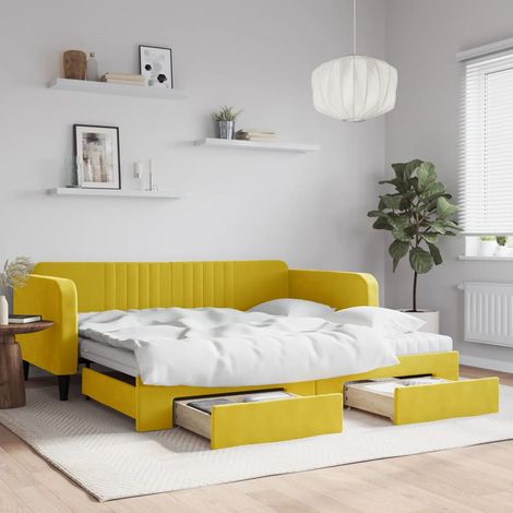 Sofá cama nido con cajones terciopelo amarillo 100x200 cm vidaXL