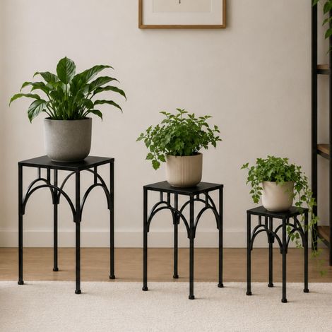 DanDiBo Tabouret pour fleurs Métal Noir Angulaire Support pour fleurs Table d'appoint 96449 Lot de 3 supports pour plantes Colonne pour fleurs Moderne Tabouret pour plantes (1/5)
