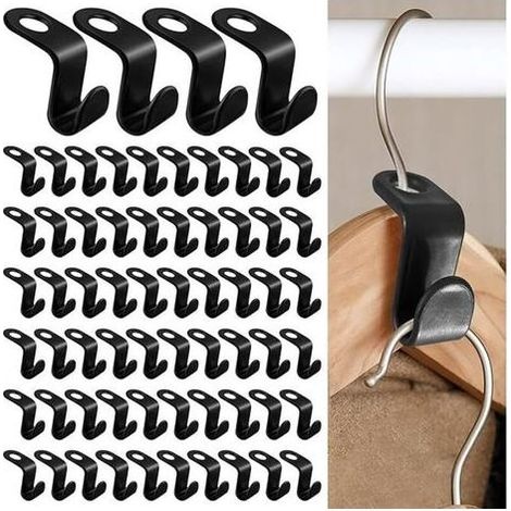 100 Pièces Crochet pour Cintres gain de Place Crochet de Connexion de Cintre, Mini Cintres en Cascade Organisateur pour la Penderie Super pour un gain de place dans son dressing (Noir) (1/5)