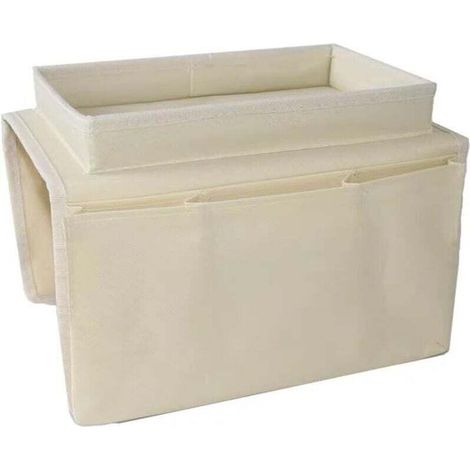 Organiseur de canapé pour accoudoir de canapé, support de télécommande, sac de rangement avec porte-gobelet pour tablette, téléphone, tablette, livre, magazines(blanc) (1/4)