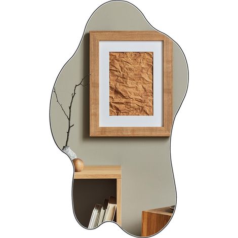 Miroir mural asymétrique 50x85cm, Miroir sans cadre à suspendre, Miroir décoratif irrégulier avec panneau arrière en MDF pour mur, salon, salle de bain, couloir, entrée, décoration (1/5)