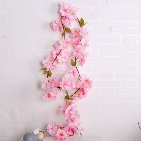 Artificial Cherry Blossom Garland Rattan, Ivy and Cherry Blossoms, 5 Pieces, Pink - 177cm (1/5)