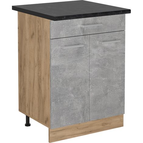 Mobiletto base per cucina R-Line, Calcestruzzo, 60 cm con cassetto, PL Antracite, Vicco