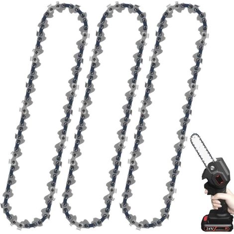 Lot de 3 chaînes de rechange de 6 pouces, mini chaîne de rechange pour tronçonneuse, mini lames de tronçonneuse, chaîne de rechange pour tronçonneuse de 6 pouces, 37 maillons d'entraînement (1/5)