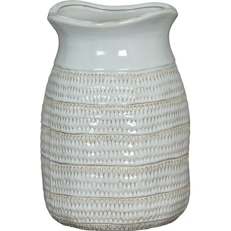 Tava Medium Hewn Vase - Ceramic - L16 x W16 x H22 cm - White