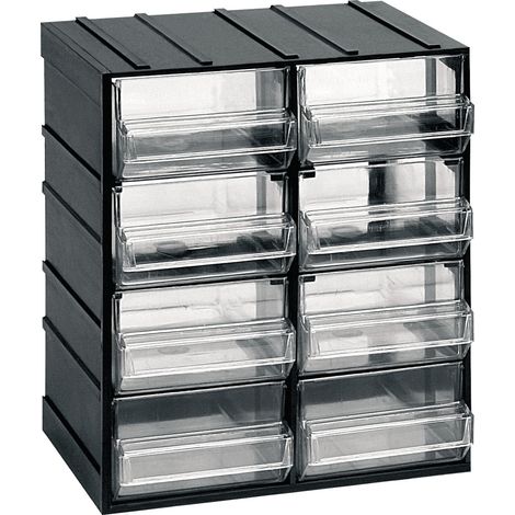 Unidad de almacenamiento modular en plástico L 192 x P 148 x H 230 mm con 8 cajones transparentes (1/4)